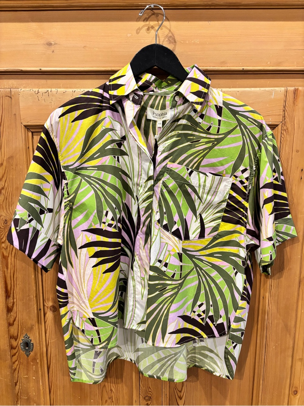 Psophia Green Tropical Leaf Short-Sleeve Button-Down Shirt